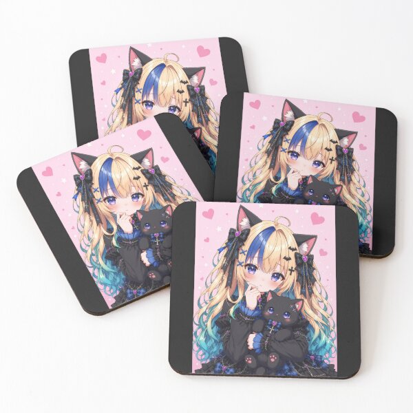Item preview, Kawaii Gothic Neko Girl – Blonde Blue Hair Cat Girl designed and sold by Revyra Design .