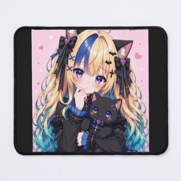 Item preview, Kawaii Gothic Neko Girl – Blonde Blue Hair Cat Girl designed and sold by Revyra Design .
