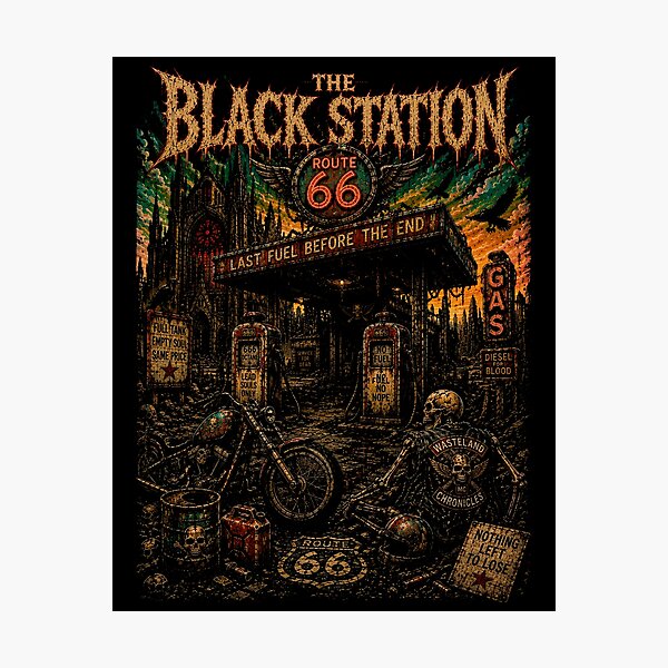 Item preview, THE BLACK STATION | Vintage Biker Heavy Metal T-Shirt | The Wasteland Chronicles | RetroCrypt Studio designed and sold by RetroCrypt Studio.