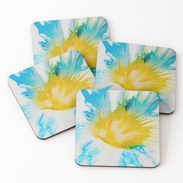Item preview, Golden Bloom – Turquoise & Yellow Fluid Abstract Flower Art designed and sold by BuckaBaby.
