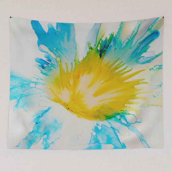 Item preview, Golden Bloom – Turquoise & Yellow Fluid Abstract Flower Art designed and sold by BuckaBaby.