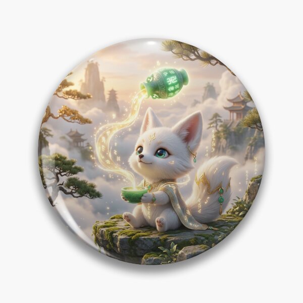 Item preview, Chibi White Fox Cultivator Jade Vase Fantasy Animal Art designed and sold by uegi.