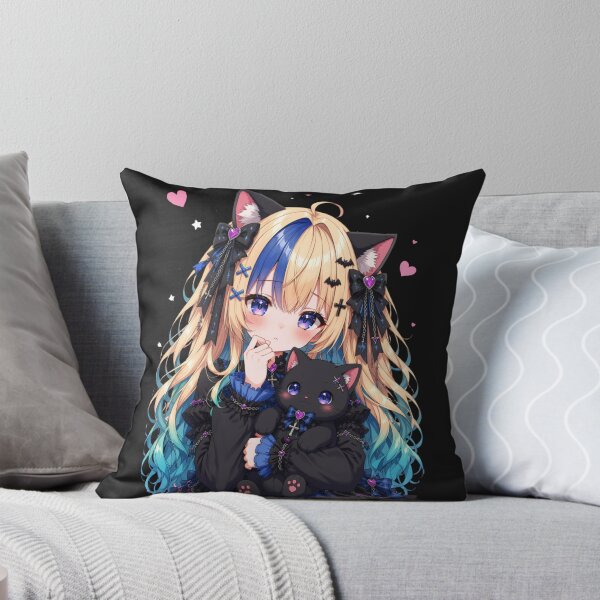 Item preview,  Kawaii Gothic Neko Girl – Blonde Blue Hair Cat Girl  designed and sold by Revyra.