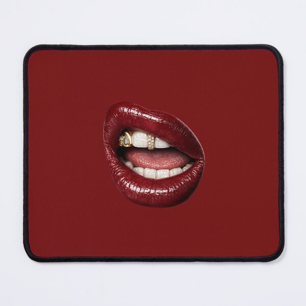 Item preview, Glossy Dark Red Lips with Gold Tooth Grill Sticker designed and sold by VibrantVibe Shop.