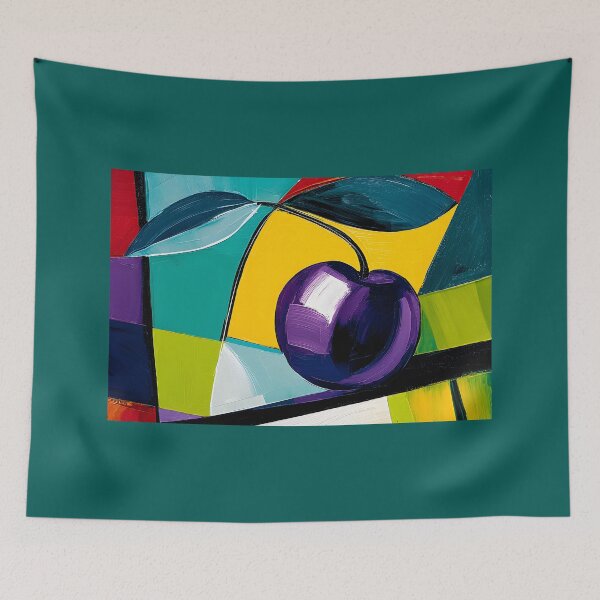 Item preview, Bold Cherry Expression Framed by Colorful Geometric Patterns and Contemporary Abstract Fruit Art designed and sold by OlfactoART Studio.