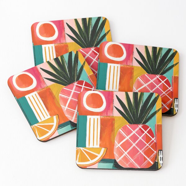 Item preview, Pop Art Kitchen Decor- Tropical Citrus Fusion Showcasing Pineapple Orange Bold Geometric Design designed and sold by OlfactoART Studio.