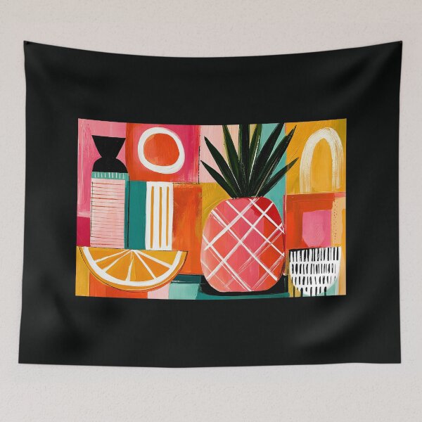 Item preview, Pop Art Kitchen Decor- Tropical Citrus Fusion Showcasing Pineapple Orange Bold Geometric Design designed and sold by OlfactoART Studio.