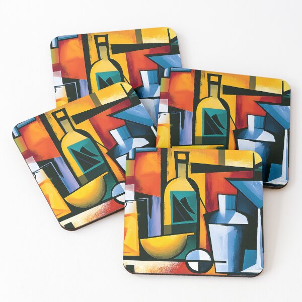 Item preview, Cubist Cocktail Bar Collection Featuring Whiskey Bottles Glassware and Vibrant Modern Lounge Art designed and sold by OlfactoART Studio.