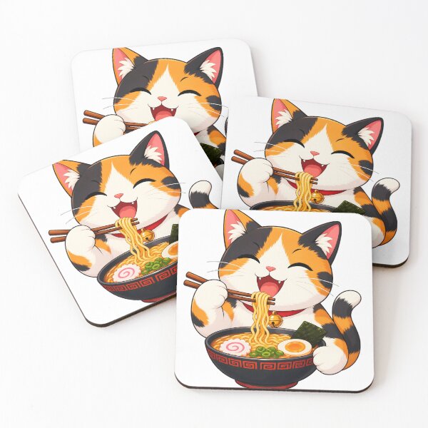 Item preview,  Cute Calico Cat Eating Ramen - Kawaii Japanese Neko Aesthetic designed and sold by Uglyandcute.