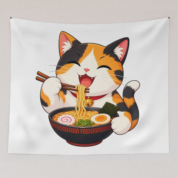Item preview,  Cute Calico Cat Eating Ramen - Kawaii Japanese Neko Aesthetic designed and sold by Uglyandcute.