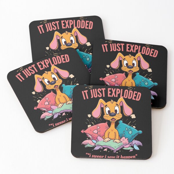 Item preview, It Just Exploded Puppy Retro Vintage Cartoon Funny Dog on Black designed and sold by The Fine Print by BassAddict.