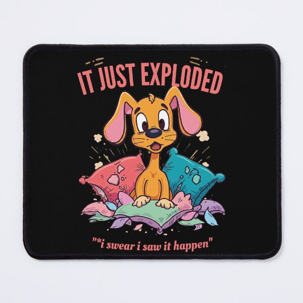 Item preview, It Just Exploded Puppy Retro Vintage Cartoon Funny Dog on Black designed and sold by The Fine Print by BassAddict.