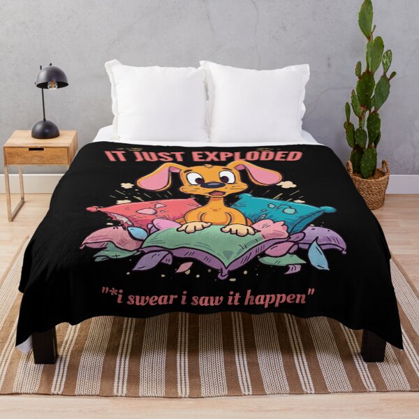 Item preview, It Just Exploded Puppy Retro Vintage Cartoon Funny Dog on Black designed and sold by The Fine Print by BassAddict.