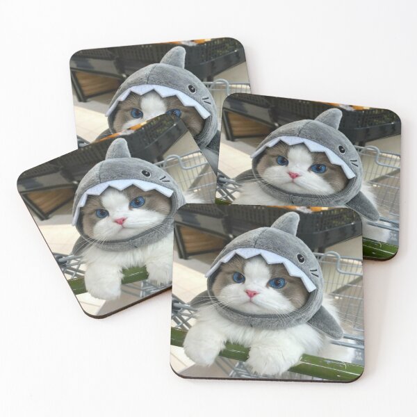 Item preview, Blue-Eyed Cat in Shark Hoodie – Cute Kawaii Kitty in Shopping Cart | Funny Cat Aesthetic Art designed and sold by Jesus-istheway.