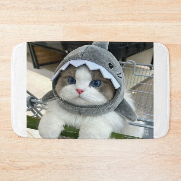 Item preview, Blue-Eyed Cat in Shark Hoodie – Cute Kawaii Kitty in Shopping Cart | Funny Cat Aesthetic Art designed and sold by Jesus-istheway.