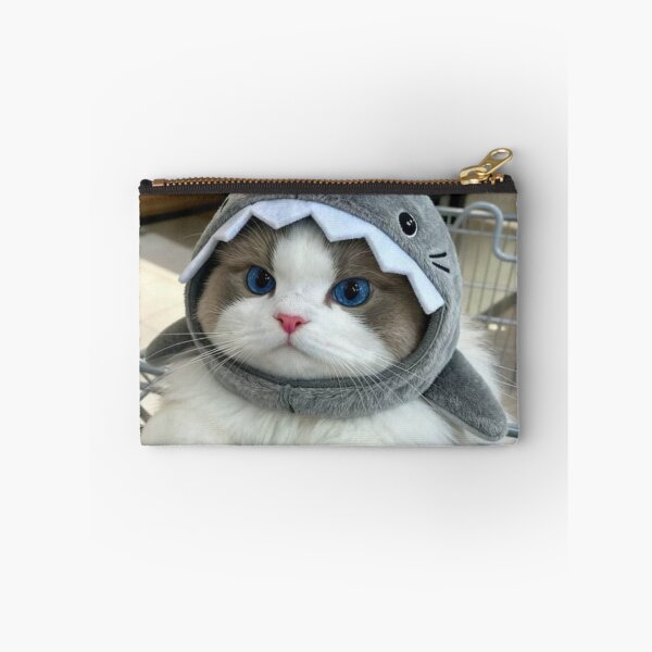 Item preview, Blue-Eyed Cat in Shark Hoodie – Cute Kawaii Kitty in Shopping Cart | Funny Cat Aesthetic Art designed and sold by Jesus-istheway.