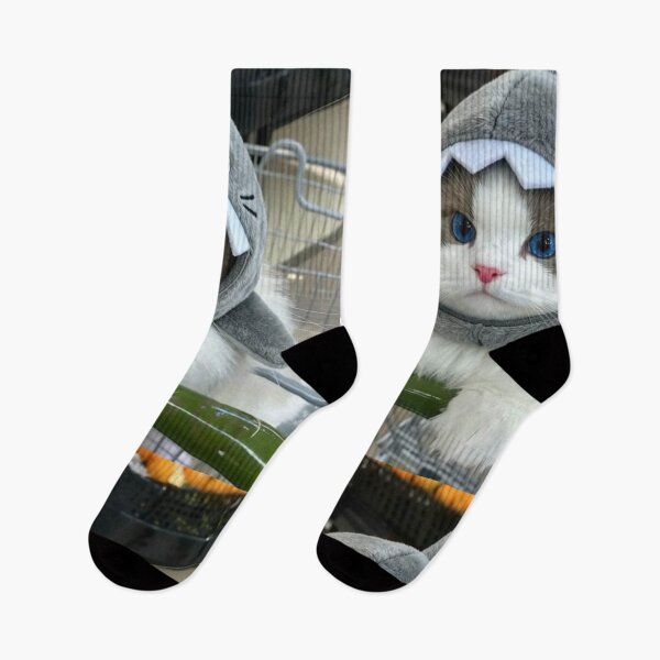 Item preview, Blue-Eyed Cat in Shark Hoodie – Cute Kawaii Kitty in Shopping Cart | Funny Cat Aesthetic Art designed and sold by Jesus-istheway.
