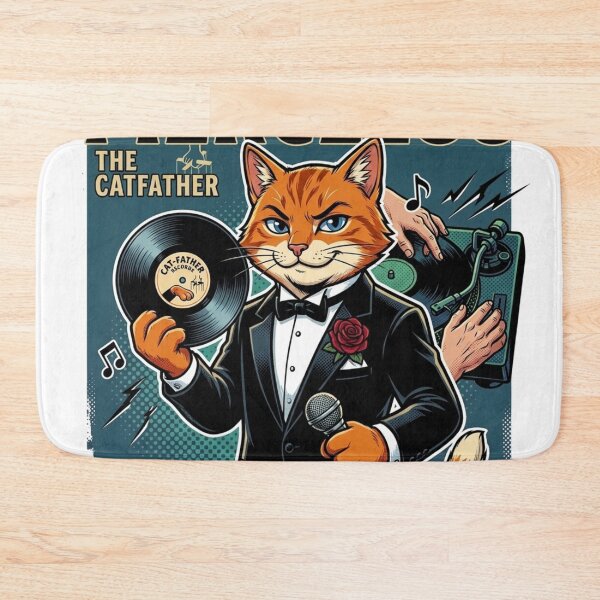 Item preview, The Catfather Retro Vinyl DJ Cartoon designed and sold by ElvisVintagePosters.