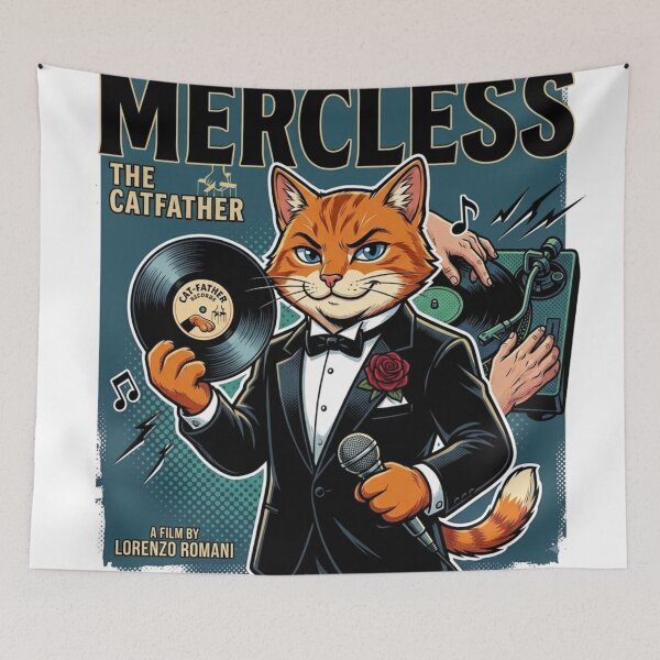 Item preview, The Catfather Retro Vinyl DJ Cartoon designed and sold by ElvisVintagePosters.