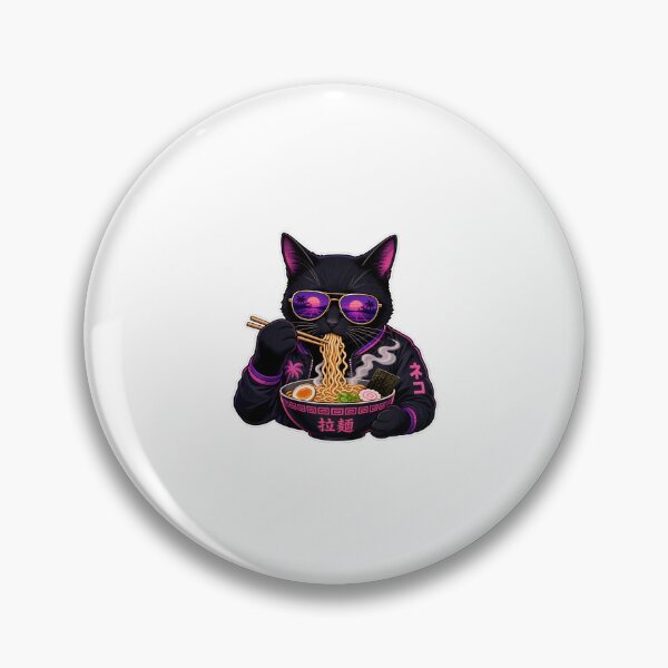 Item preview, cat eating ramen Retro Vaporwave Black Cat Ramen - 80s Synthwave Aesthetic Neko designed and sold by Uglyandcute.