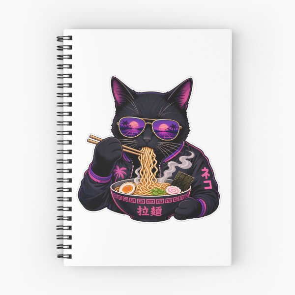 Item preview, cat eating ramen Retro Vaporwave Black Cat Ramen - 80s Synthwave Aesthetic Neko designed and sold by Uglyandcute.
