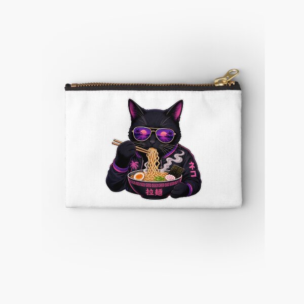 Item preview, cat eating ramen Retro Vaporwave Black Cat Ramen - 80s Synthwave Aesthetic Neko designed and sold by Uglyandcute.