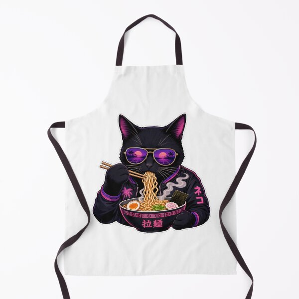 Item preview, cat eating ramen Retro Vaporwave Black Cat Ramen - 80s Synthwave Aesthetic Neko designed and sold by Uglyandcute.