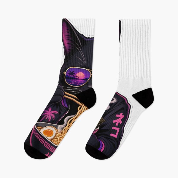 Item preview, cat eating ramen Retro Vaporwave Black Cat Ramen - 80s Synthwave Aesthetic Neko designed and sold by Uglyandcute.