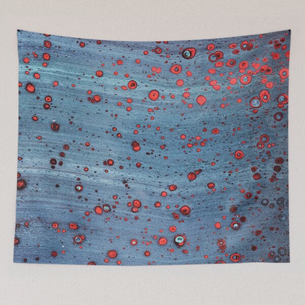 Item preview, Blue Lagoon – Abstract Red Bubbles on Textured Blue Abstract Art designed and sold by BuckaBaby.