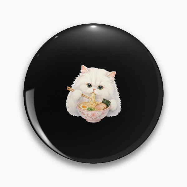 Item preview, cat eating ramen Fluffy White Persian Cat Ramen - Soft Watercolor Pastel Aesthetic designed and sold by Uglyandcute.