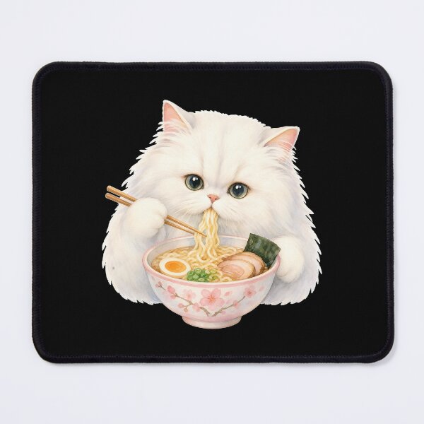 Item preview, cat eating ramen Fluffy White Persian Cat Ramen - Soft Watercolor Pastel Aesthetic designed and sold by Uglyandcute.