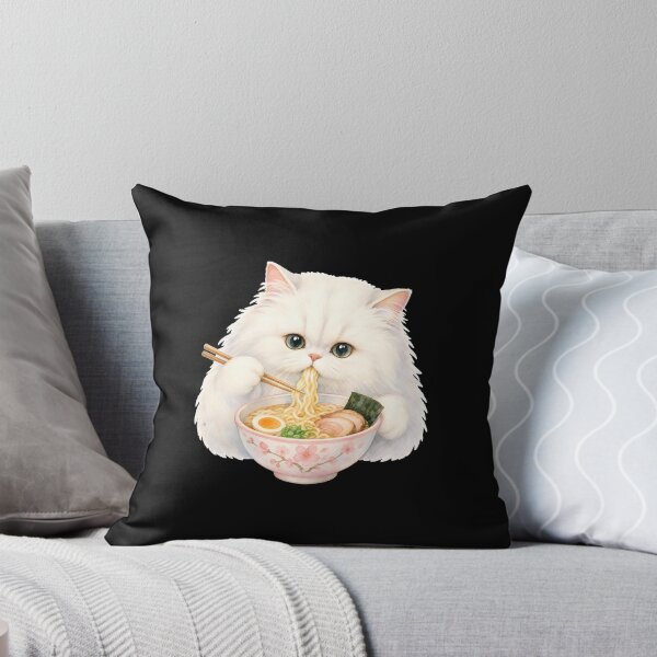 Item preview, cat eating ramen Fluffy White Persian Cat Ramen - Soft Watercolor Pastel Aesthetic designed and sold by Uglyandcute.