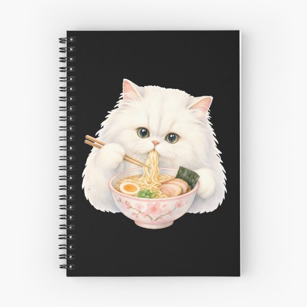 Item preview, cat eating ramen Fluffy White Persian Cat Ramen - Soft Watercolor Pastel Aesthetic designed and sold by Uglyandcute.