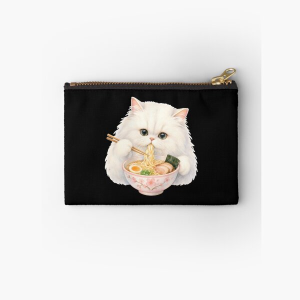Item preview, cat eating ramen Fluffy White Persian Cat Ramen - Soft Watercolor Pastel Aesthetic designed and sold by Uglyandcute.