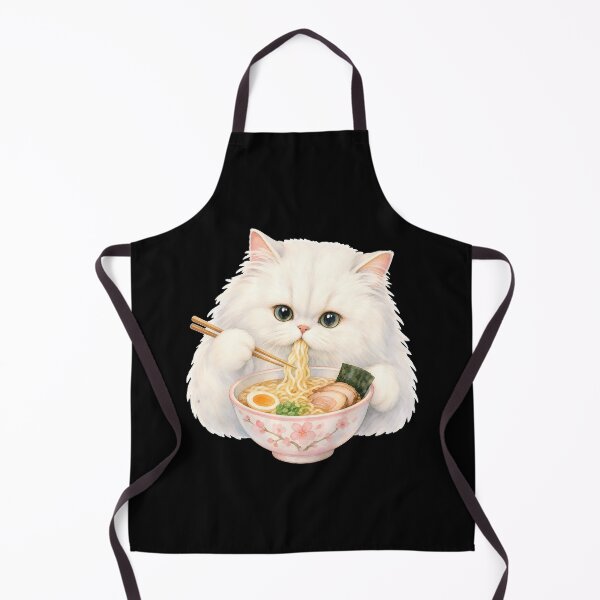 Item preview, cat eating ramen Fluffy White Persian Cat Ramen - Soft Watercolor Pastel Aesthetic designed and sold by Uglyandcute.