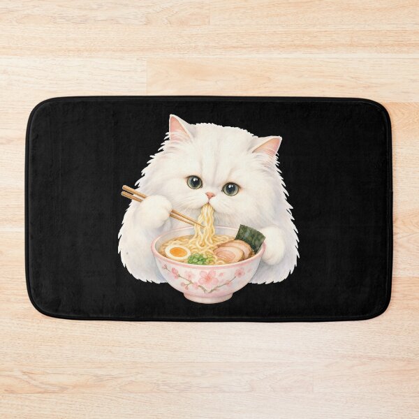 Item preview, cat eating ramen Fluffy White Persian Cat Ramen - Soft Watercolor Pastel Aesthetic designed and sold by Uglyandcute.