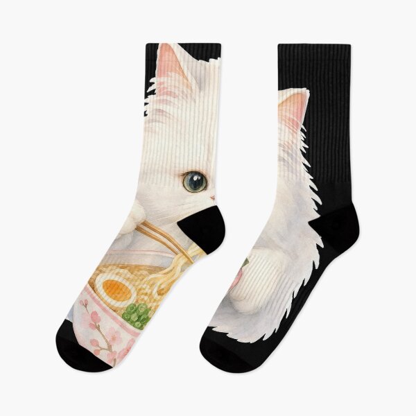 Item preview, cat eating ramen Fluffy White Persian Cat Ramen - Soft Watercolor Pastel Aesthetic designed and sold by Uglyandcute.