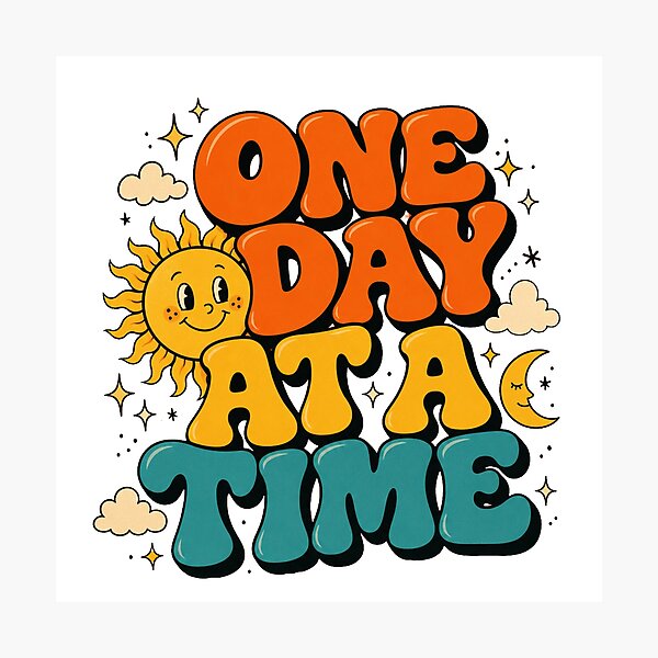 Item preview, One Day At A Time Retro Rainbow Sun Moon Healing Recovery designed and sold by GrooveAndGlow.