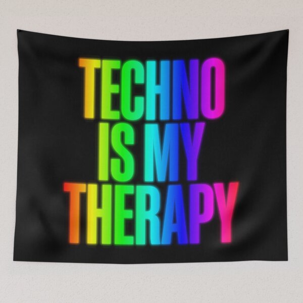 Item preview, Techno Is My Therapy Glowing Neon Rainbow Rave designed and sold by SPAZE-Typo.