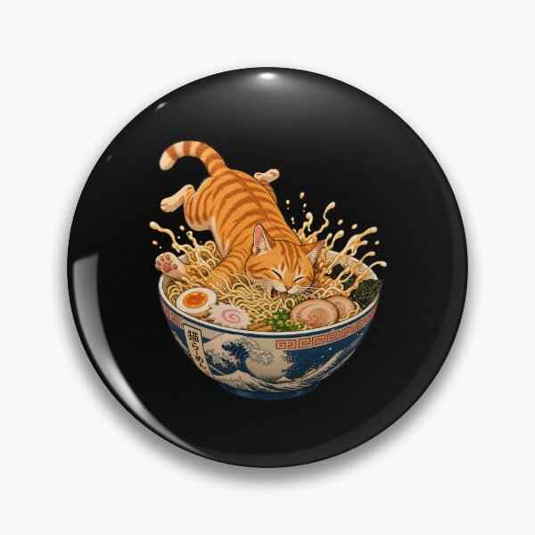 Item preview, cat eating ramen Great Wave Ginger Cat Ramen - Traditional Ukiyo-e Japanese Art designed and sold by Uglyandcute.