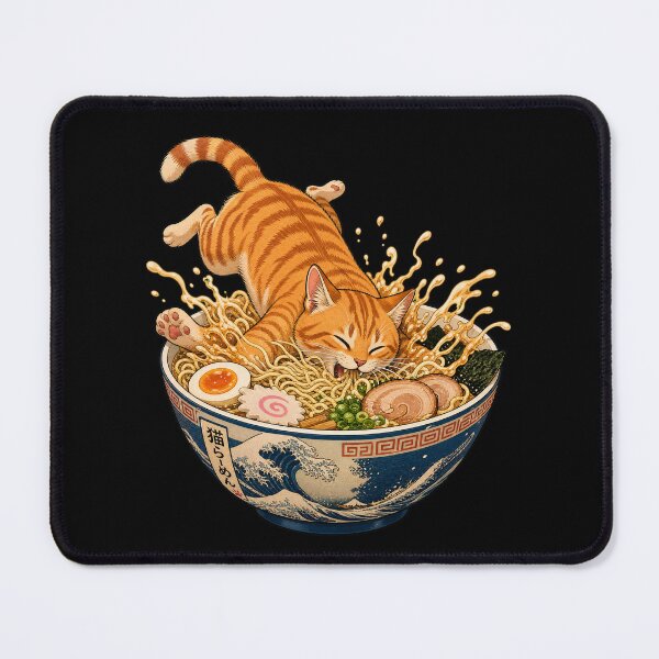 Item preview, cat eating ramen Great Wave Ginger Cat Ramen - Traditional Ukiyo-e Japanese Art designed and sold by Uglyandcute.
