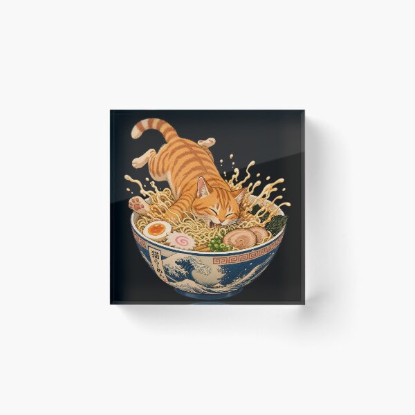 Item preview, cat eating ramen Great Wave Ginger Cat Ramen - Traditional Ukiyo-e Japanese Art designed and sold by Uglyandcute.