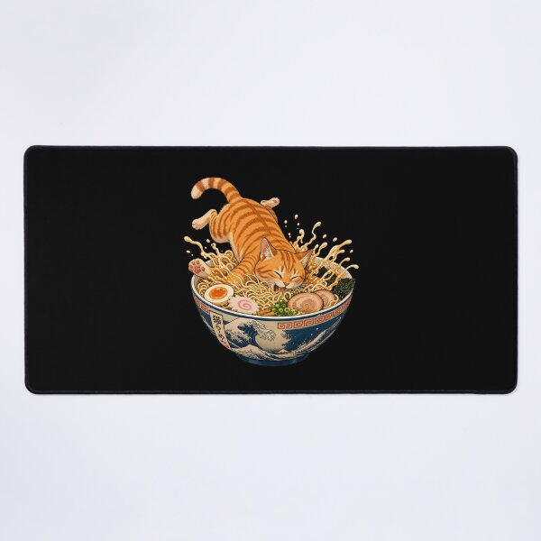 Item preview, cat eating ramen Great Wave Ginger Cat Ramen - Traditional Ukiyo-e Japanese Art designed and sold by Uglyandcute.