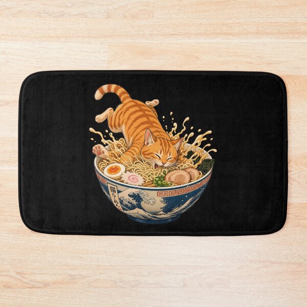 Item preview, cat eating ramen Great Wave Ginger Cat Ramen - Traditional Ukiyo-e Japanese Art designed and sold by Uglyandcute.