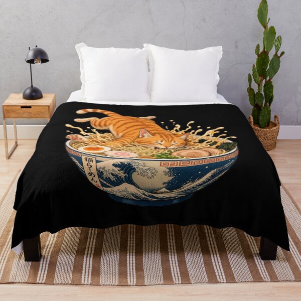 Item preview, cat eating ramen Great Wave Ginger Cat Ramen - Traditional Ukiyo-e Japanese Art designed and sold by Uglyandcute.