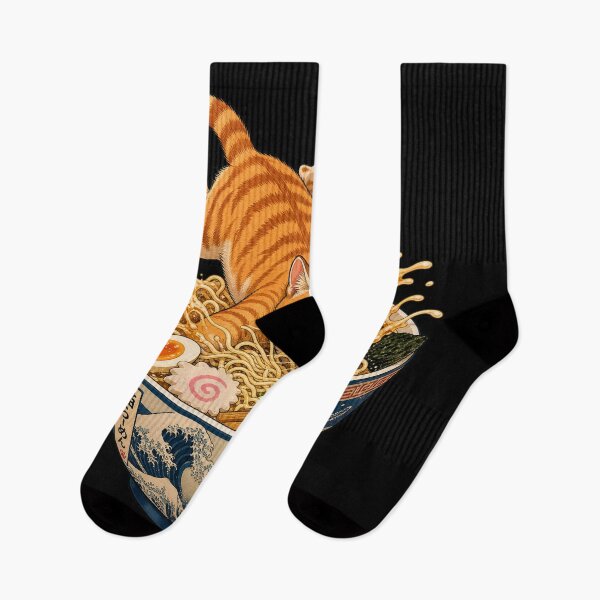Item preview, cat eating ramen Great Wave Ginger Cat Ramen - Traditional Ukiyo-e Japanese Art designed and sold by Uglyandcute.