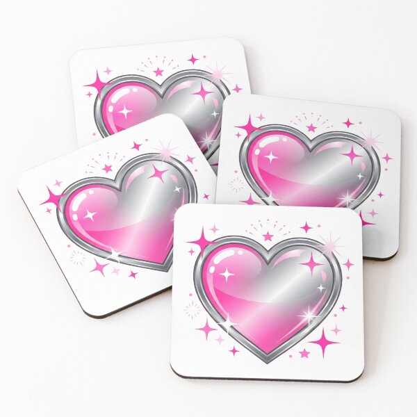 Item preview, Y2K Glossy Pink and Silver Heart with Sparkles designed and sold by Pixele.
