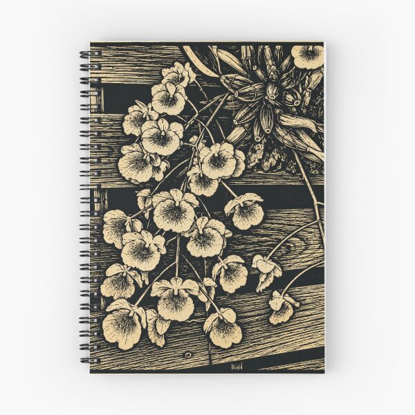 Item preview, Creeping Orchids on Wooden Planks | Botanical Linocut designed and sold by Linoluca.
