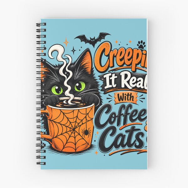 Item preview, Creepin' It Real Halloween Coffee Cat Spooky Tee designed and sold by Retro Rascals Co..