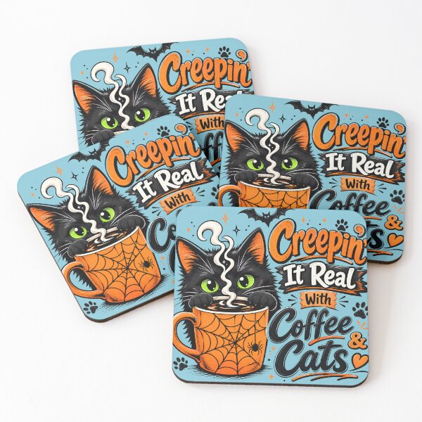 Item preview, Creepin' It Real Halloween Coffee Cat Spooky Tee designed and sold by Feral Feline.